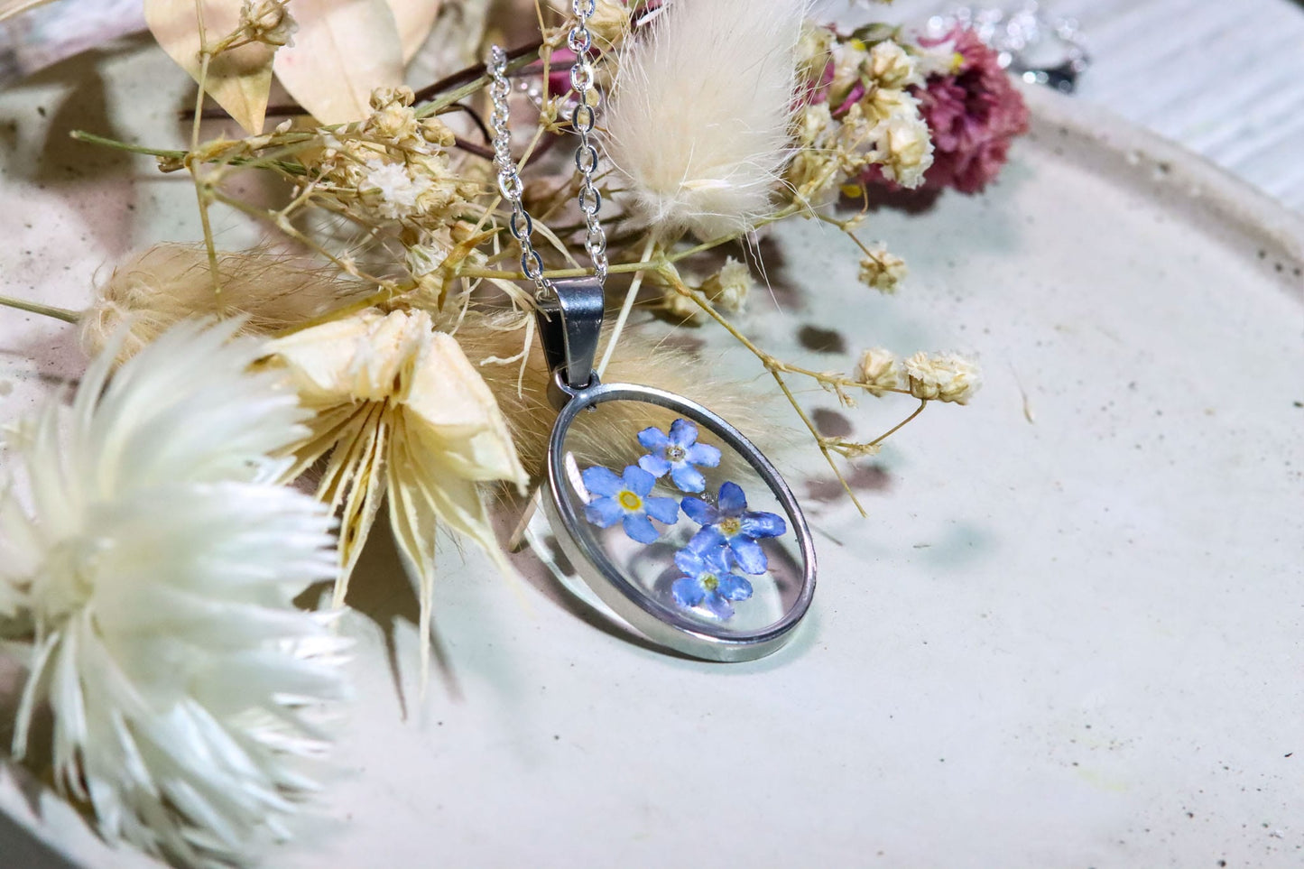 Kette Halskette Name Silber Edelstahl Wunsch Geschenk Liebe Freundin Freund Mann Frau Geschenk Gießharz Kristall Blume