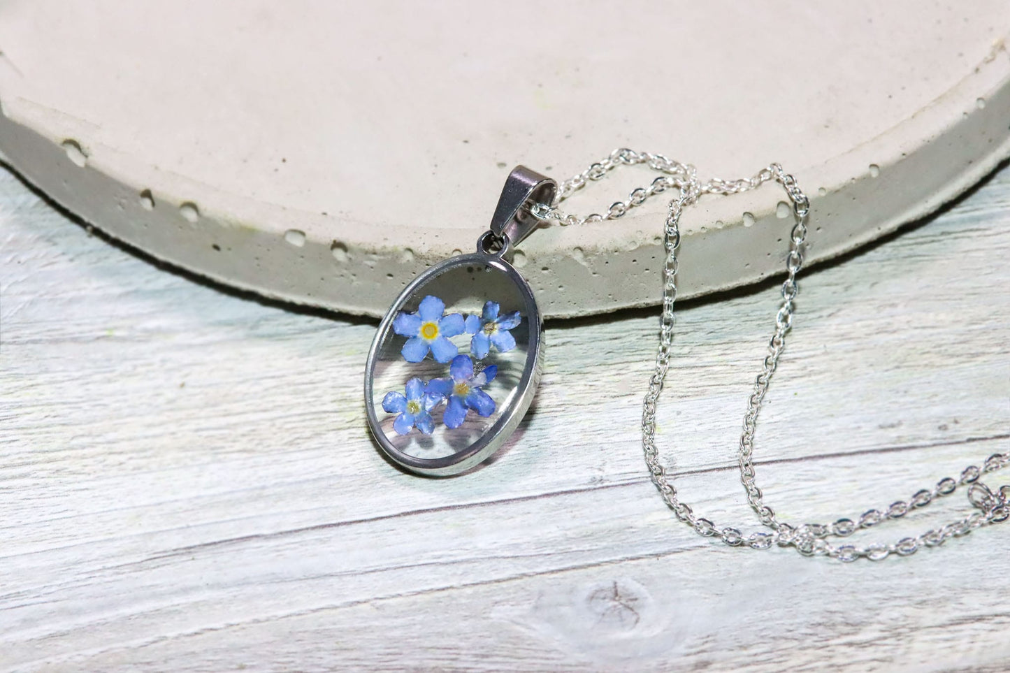 Kette Halskette Name Silber Edelstahl Wunsch Geschenk Liebe Freundin Freund Mann Frau Geschenk Vergissmeinnicht Blume