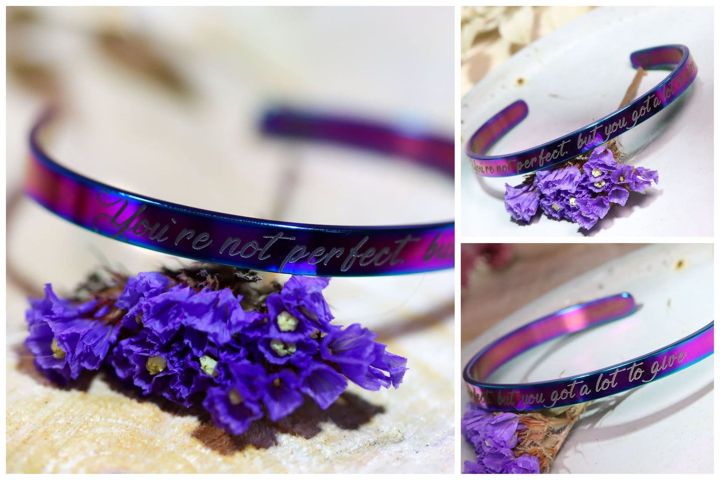 Armreif Blau lila Metallic Männer Schmuck Gravur Name Personalisierung Freund