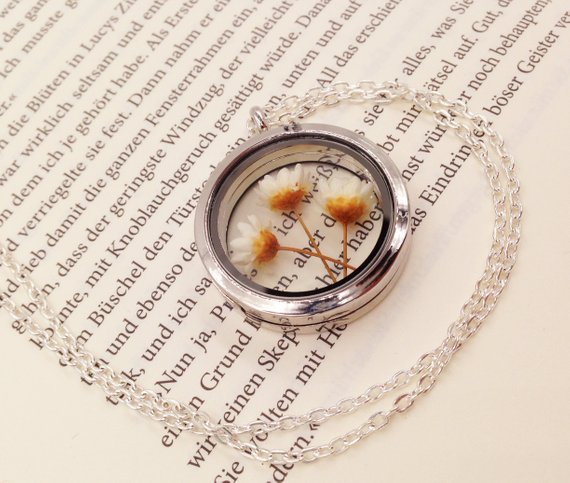 Kette Halskette Silber Edelstahl Wunsch Geschenk Liebe Freundin Freund Mann Frau Geschenk Blume Blumenanhänger Daisy Gänseblümchen kleine Blumen Trio drei Stück Freundschaft Glas
