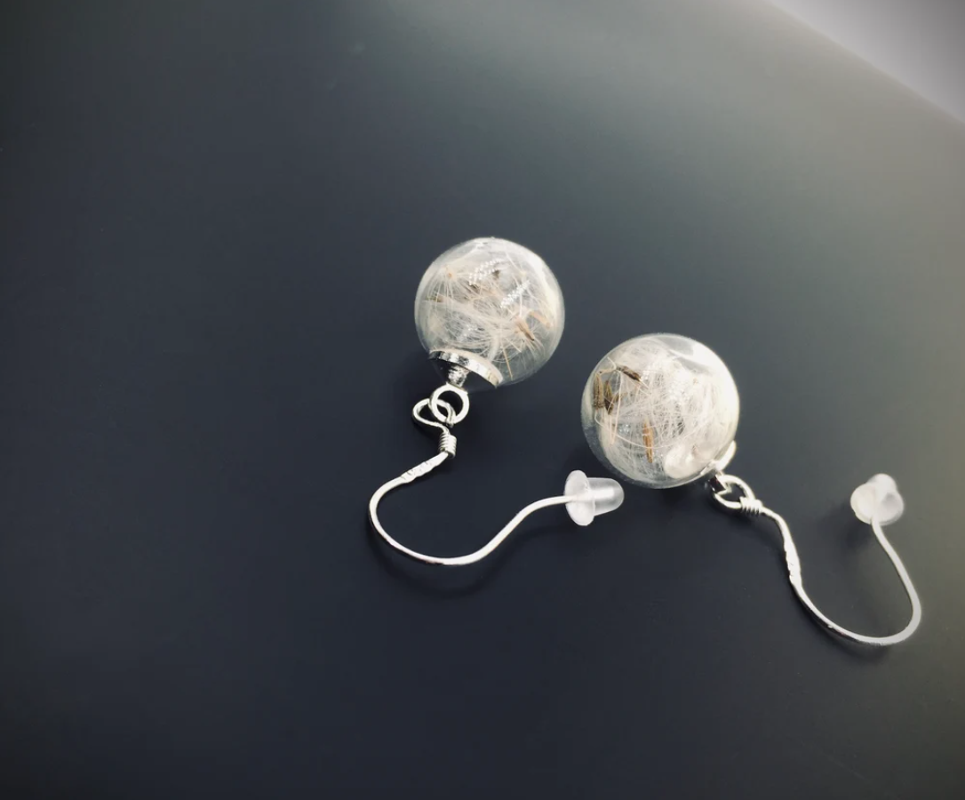 Ohrringe Ohrstecker Pusteblume Sterling Silber 925 Löwenzahn Glaskugel Kugel ausgefallen einzigartig Geschenk Mutter Muttertag Geburtstag Freundin Natur Wunscherfüller