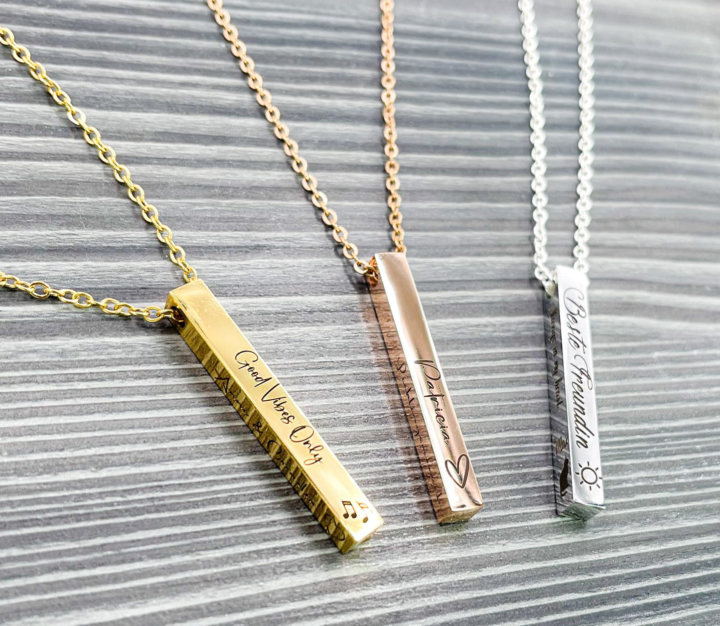 Säulenkette gold silber rosegold Halskette Schmuck necklace Edelstahl stainlesssteel Personalisierung Gravur engraving personalized Name Datum Buchstabe Symbol Wunsch wish Lieblingsspruch personalisiert engraved Geschenkidee girlfriend Freundin Mutter mothersday