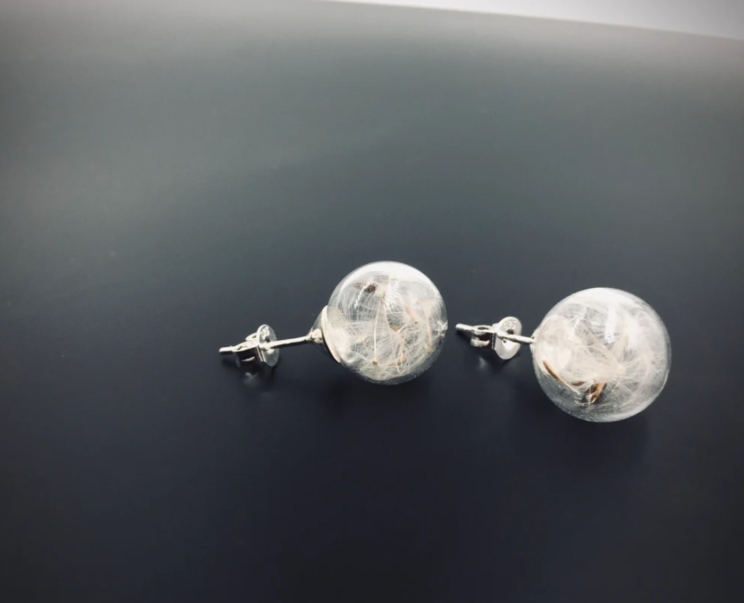 Pusteblume Dandelion Glaskugel Ohrringe 925silber silver jewelry silber Schmuck earstuds Ohrstecker Naturschmuck Wunsch Wish Geschenkidee