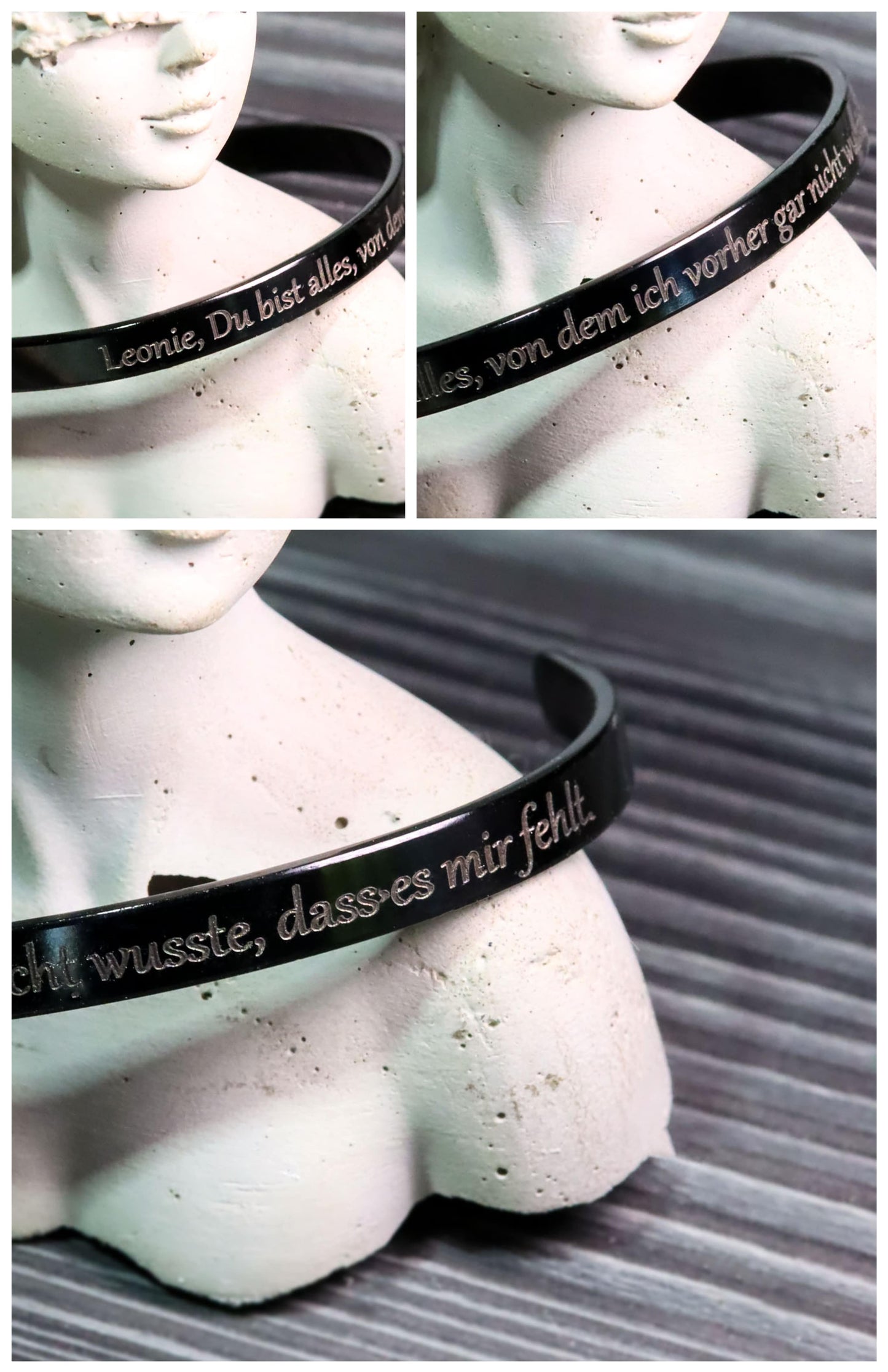 Armreif Armband Armreife Partner Wunsch Gravur Name Schrift Songtext Gedicht gravieren personalisiert Geschenk Schriften Symbol Symbole Muttertag Liebe Liebesbeweis Freundin Text schwarz