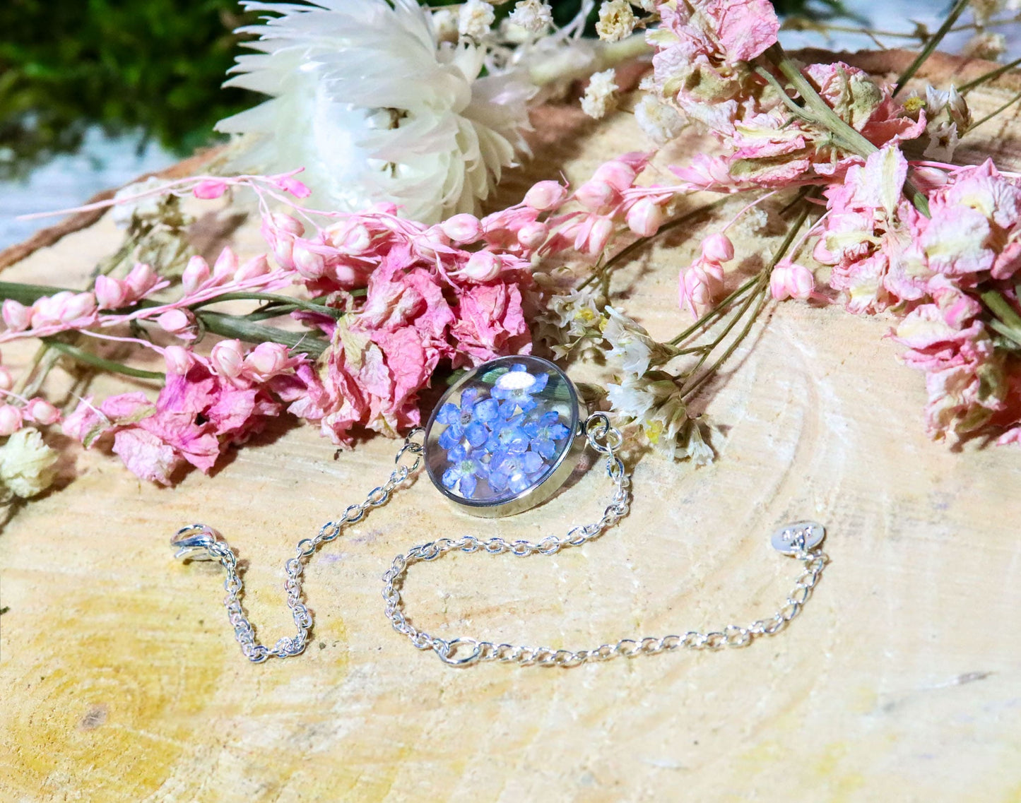 Kette Halskette Name  Partner Partnerkette gold Silber Edelstahl Wunsch Geschenk Liebe Freundin Freund Mann Frau Geschenk Vergissmeinnicht Blume Vergiss mein nicht Erinnerung Diy Resin Blumen Blume Gießharz Armband