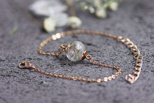 Pusteblume Dandelion Armband Roségold Schmuck jewelry bracelet Rosé Brautjungfer Taufe Geschenkidee zart Naturschmuck girly Glaskugel