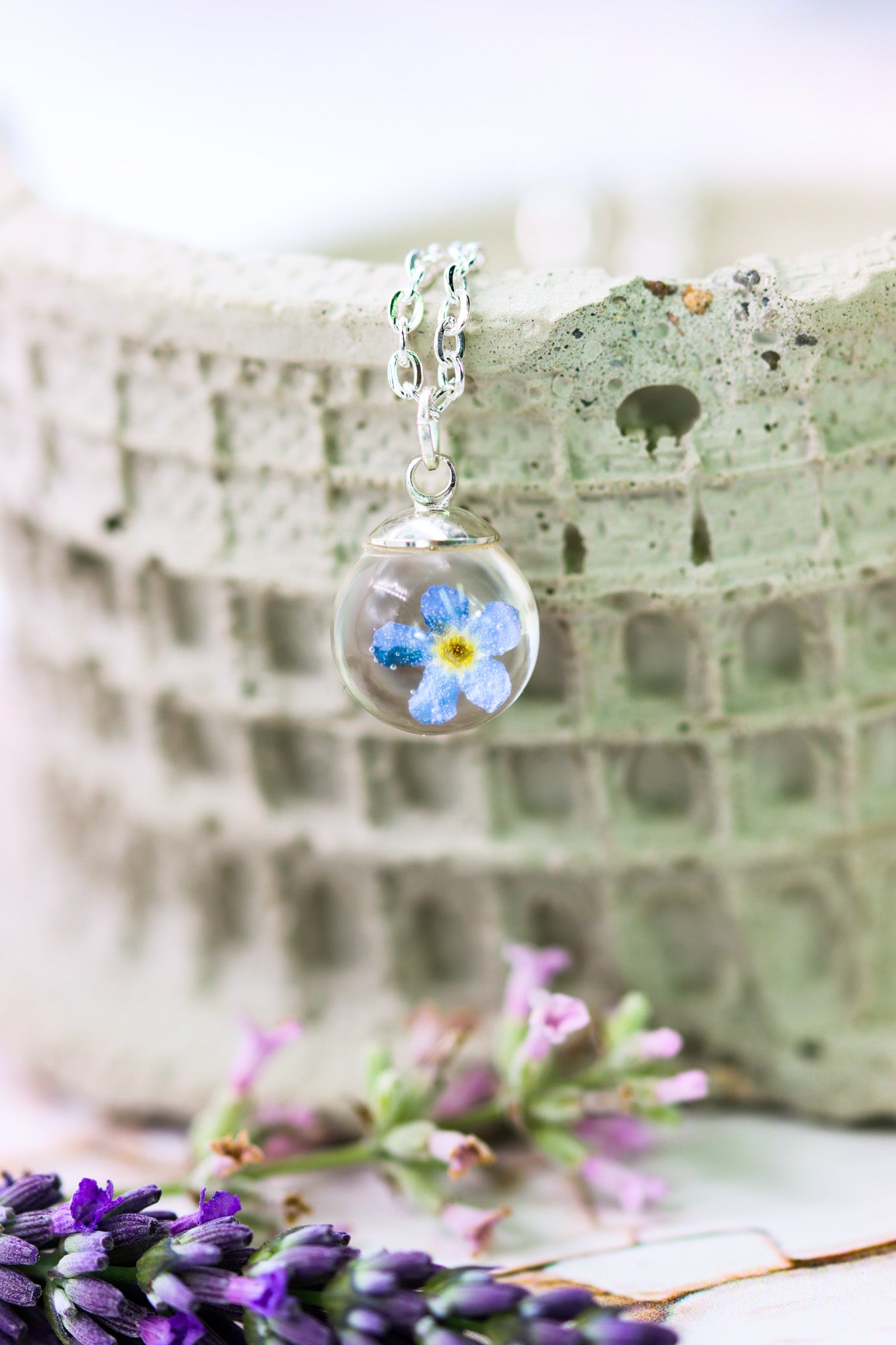 Vergissmeinnicht forgetmenot Epoxidharz Schmuck Halskette silber silver flower jewelry Naturschmuck