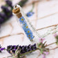 Vergissmeinnicht forgetmenot Schmuck Halskette kreativ jewelry Flasche Kork Flower Bottle long necklace girly Glas Glasflasche Naturschmuck silber silver