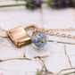 Vergissmeinnicht Halskette Schloss Glaskugel Schmuck Liebesschloss Locket flowers jewelry roségold Naturschmuck rosé